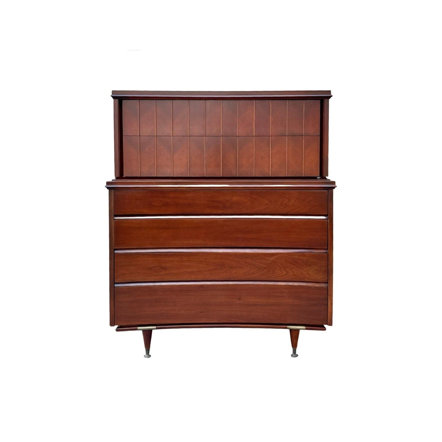 Unaugusta Mid Century Modern Vintage Concave Highboy 6 Drawer Dresser c. 1960s