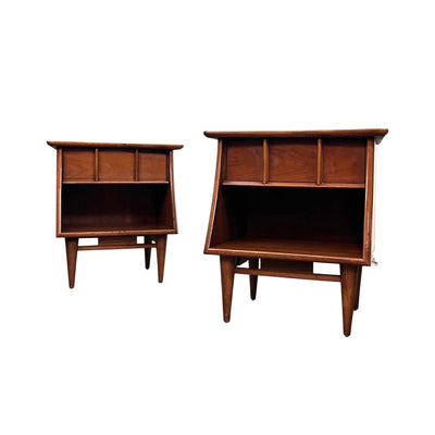 Kent Coffey The Eloquence Mid Century Modern Vintage Pair of Nights... — walnut construction, front view
