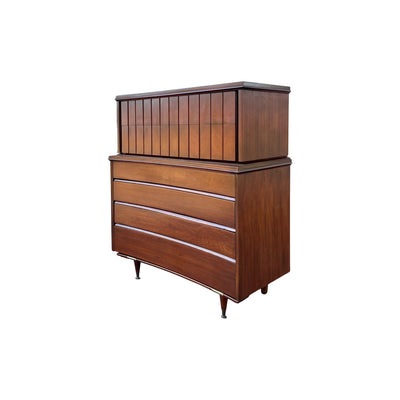 Unaugusta Mid Century Modern Vintage Concave Highboy 6 Drawer Dress... — brass construction, front view