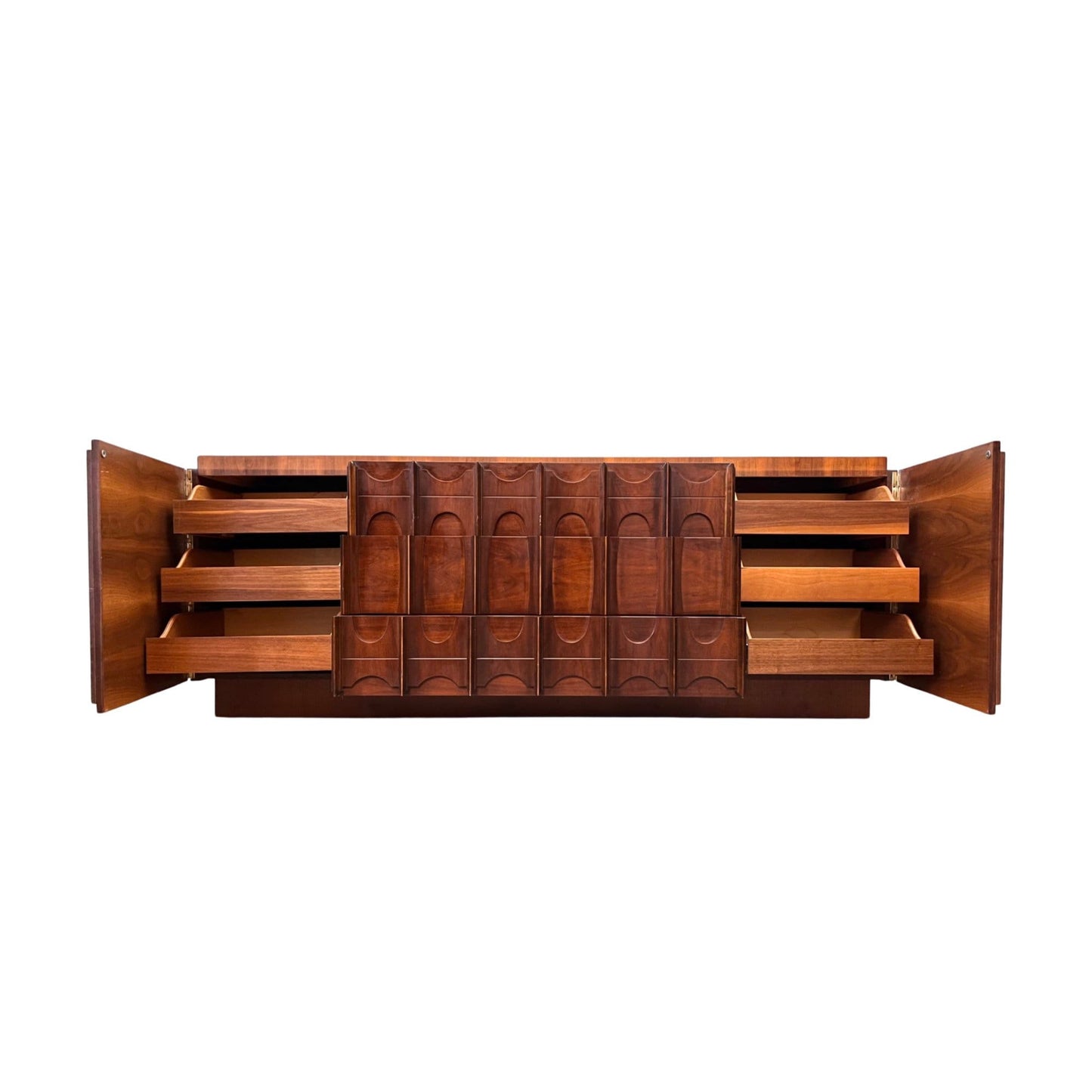 Tobago Furniture Brutalist Mid Century Vintage Lowboy Triple 9 Drawer Dresser