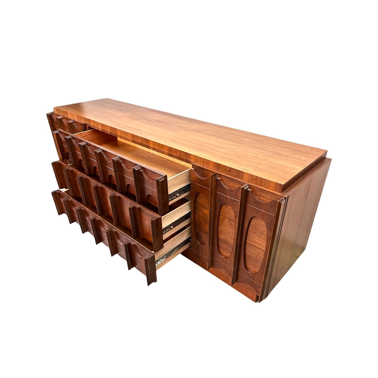 Tobago Furniture Brutalist Mid Century Vintage Lowboy Triple 9 Drawer Dresser