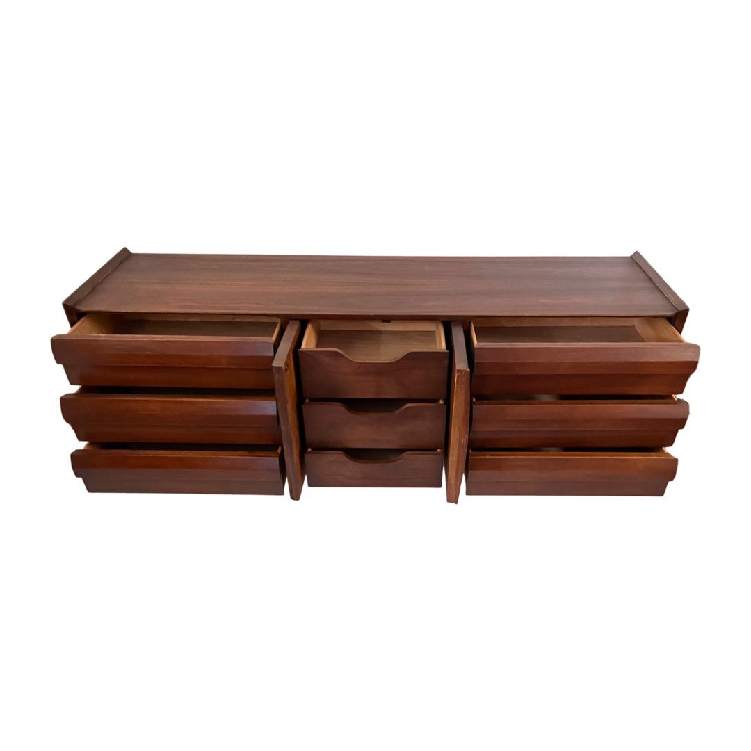 Lane First Edition Vintage Mid Century Modern Brutalist Lowboy Dresser c. 1960s