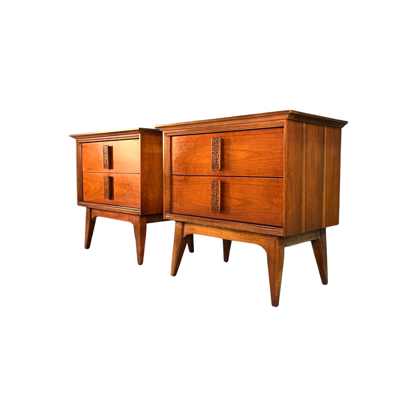 Bassett Mayan Pair of Vintage Mid Century Modern Nightstands 1960s
