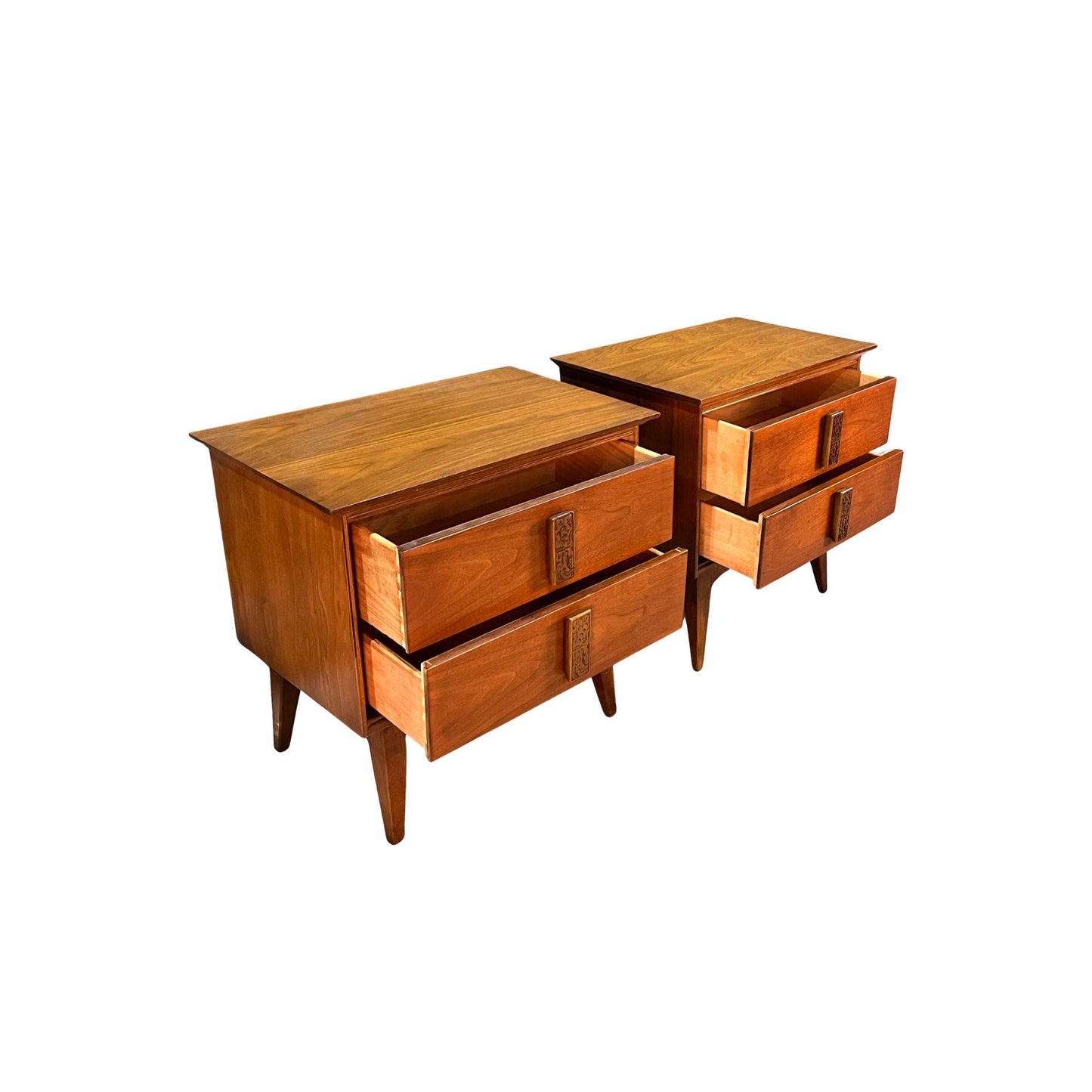 Bassett Mayan Pair of Vintage Mid Century Modern Nightstands 1960s