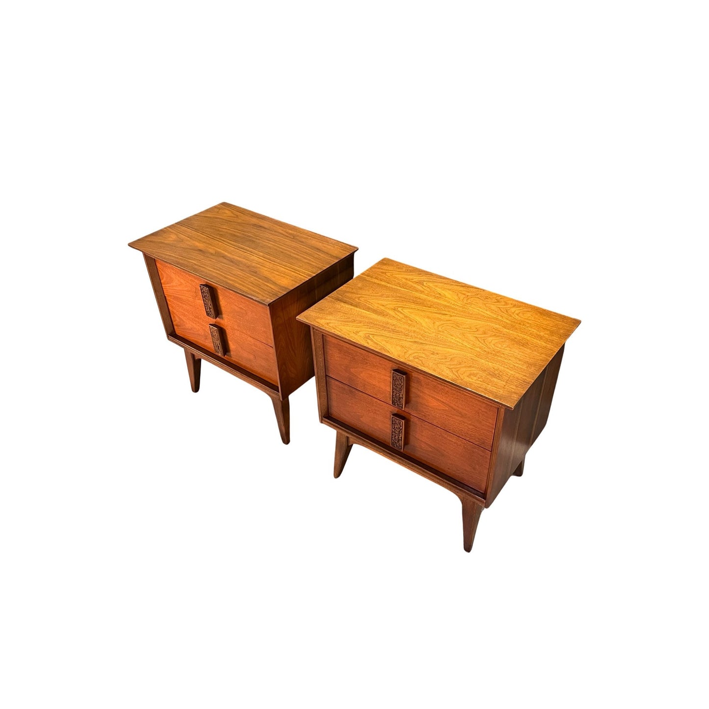 Bassett Mayan Pair of Vintage Mid Century Modern Nightstands 1960s