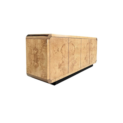 Henredon Scene Two Vintage Contemporary Burl Credenza c. 1970s — burl construction, front view