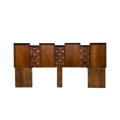 Canadian Brutalist Mid Century Modern King Size Headboard c. 1970s — walnut construction, front view