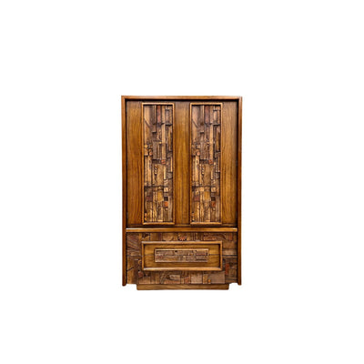 Lane Pueblo Brutalist Mid Century Modern Vintage Armoire c. 1970s — front view
