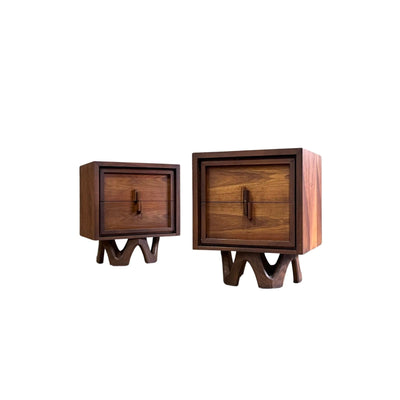 Paul Evans Style Mid Century Modern Brutalist Pair of Nightstands c... — walnut construction, front view