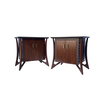 Piet Hein Vintage Mid Century Modern Sculptural Pair of Nightstands... — walnut construction, front view