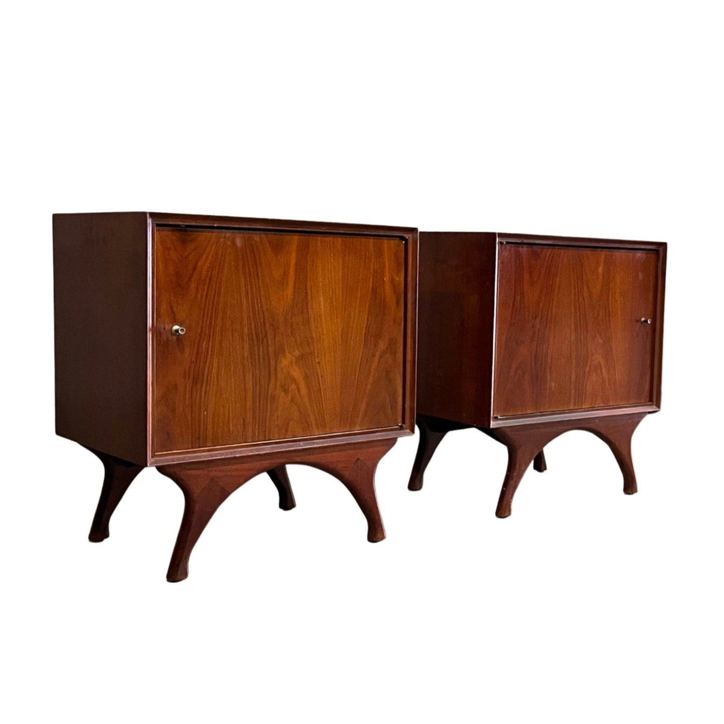 Close-Up of Vintage Mid Century Modern Nightstands with Minimalistic Door with Walnut Grain