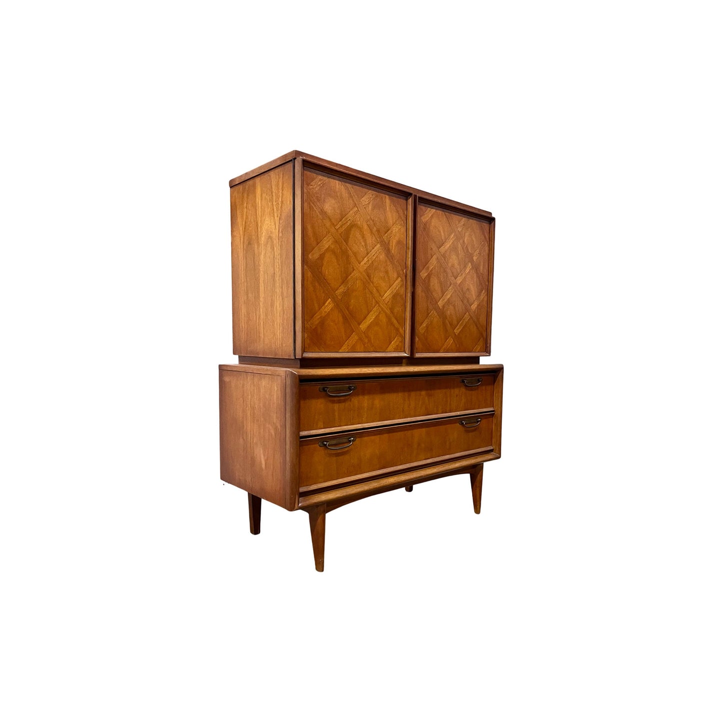 Crosshatch Veneer Pattern on Doors - Mid Century Modern Vintage Highboy Dresser