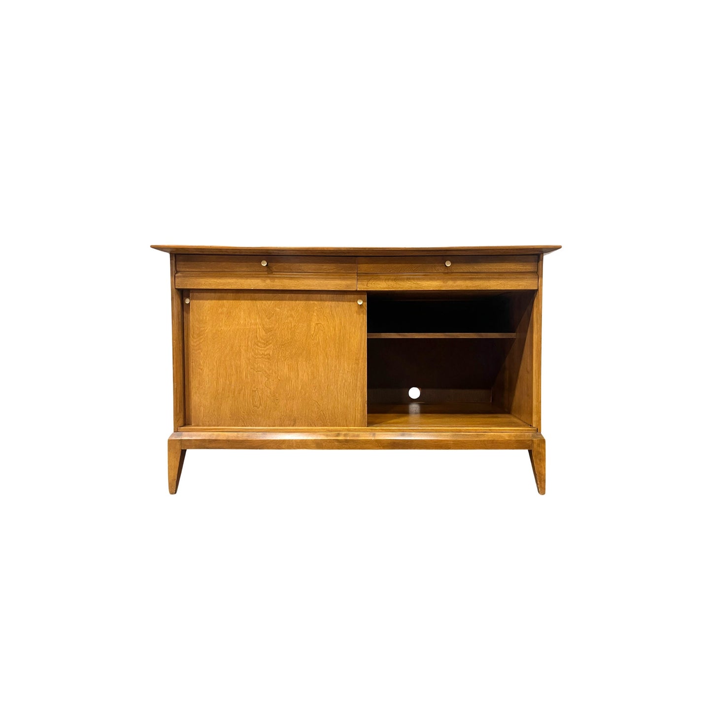 Strategically Placed Holes for Cable Management and Sliding Doors and Adjustable Height Shelves Detail