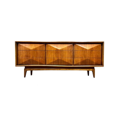 United Furniture Diamond Front Vintage Mid Century Modern Lowboy Dr... — walnut construction, front view