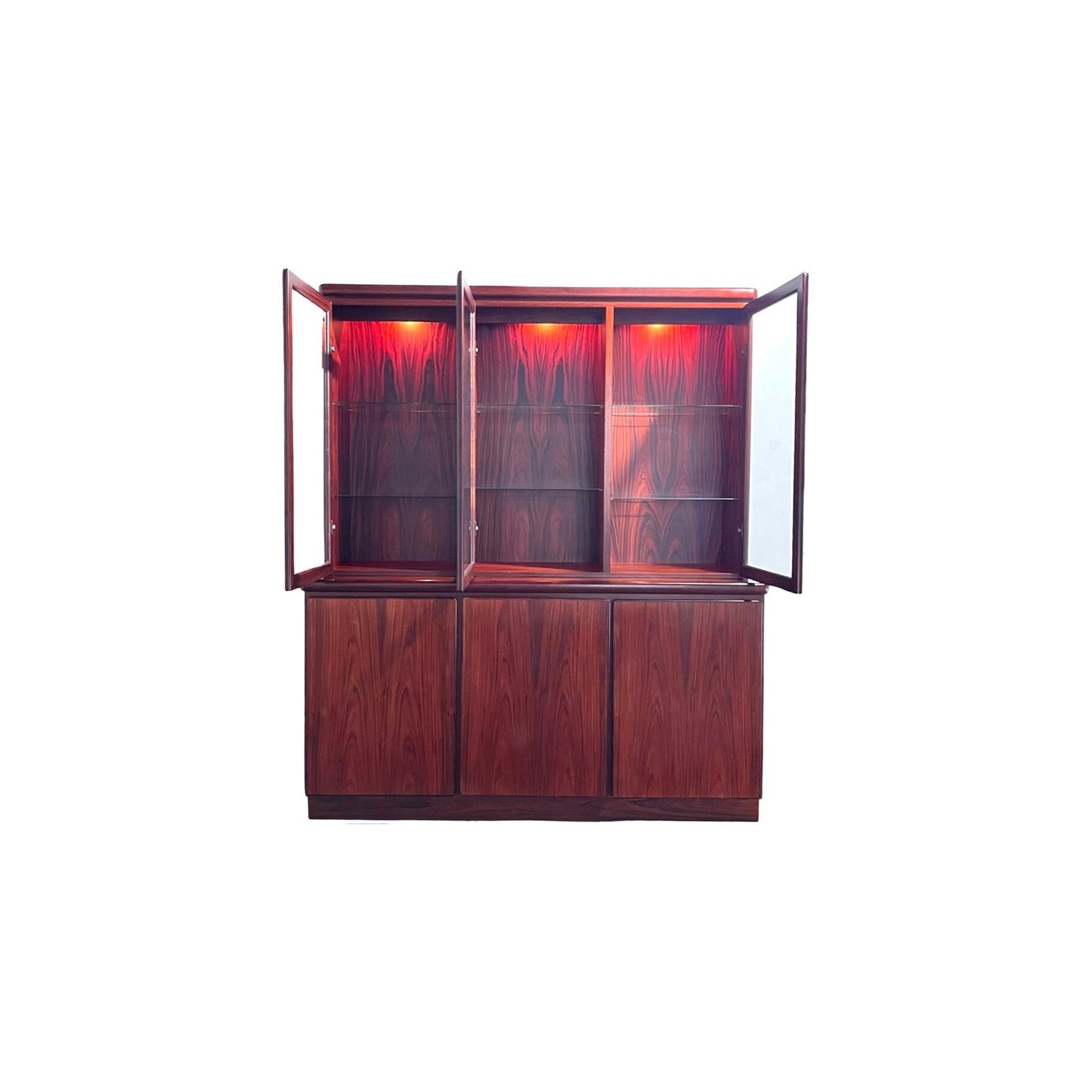 Top Cabinet with Glass Pane Doors and Adjustable Glass Shelves - Rasmus China Display Cabinet Made in Denmark with Rosewood
