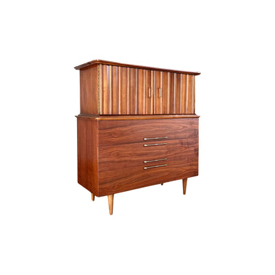 Young Manufacturing Vintage Mid Century Modern Highboy Dresser c. 1... — brass construction, front view