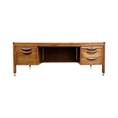 Jens Risom Vintage Mid Century Modern Executive Desk c. 1960s — Walnut construction, front view
