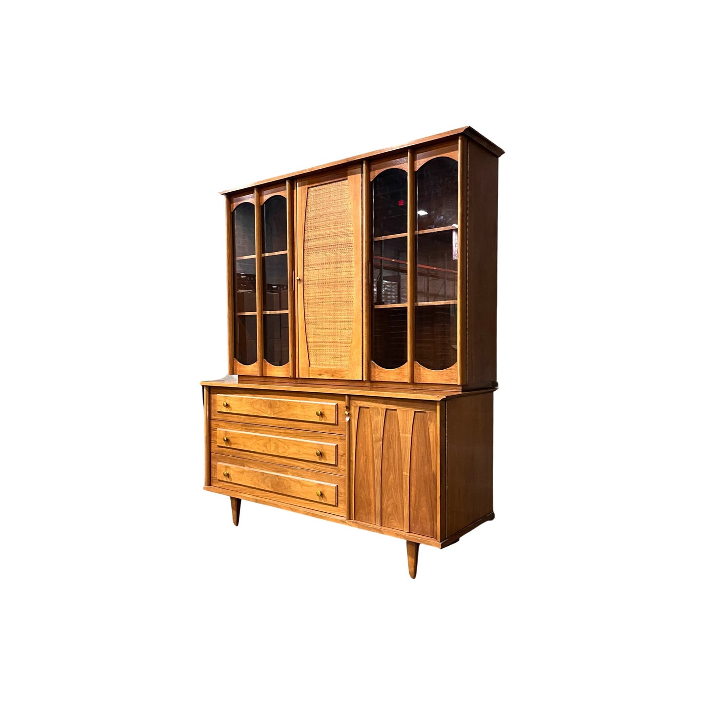 Upper Display Section with Glass Doors and Three Shelves - Young Manufacturing Mid Century Modern