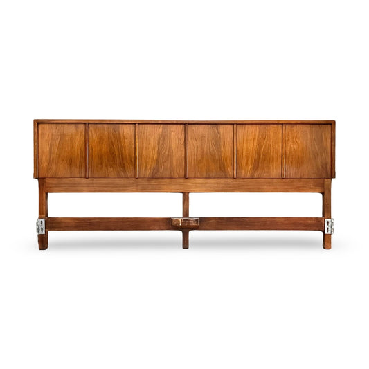 Vintage 1960s king size headboard by American of Martinsville in walnut.