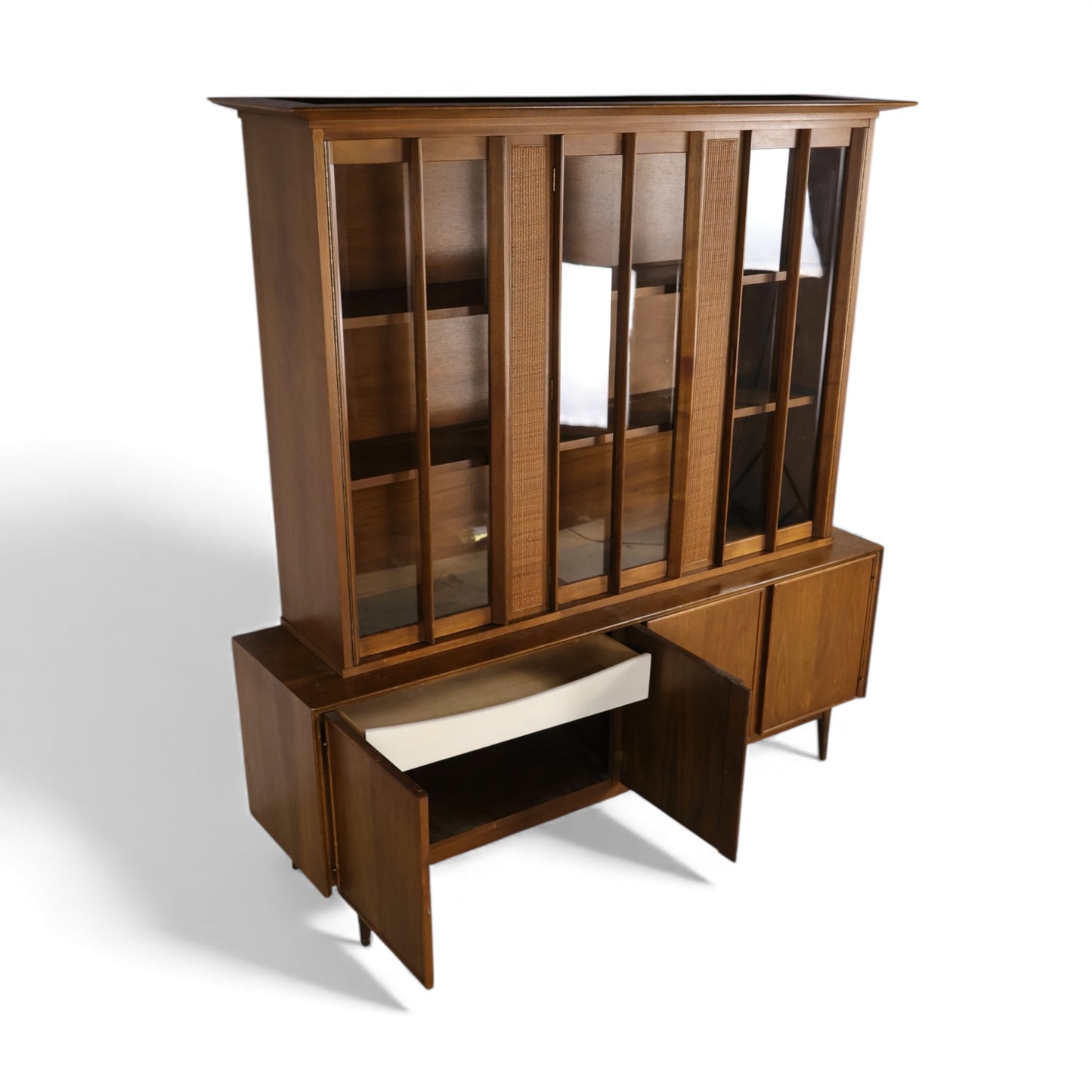 American of Martinsville Vintage Mid Century Modern 2 Piece China Cabinet Hutch c. 1960s