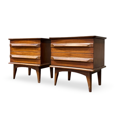 United Furniture Pair of Vintage Mid Century Modern Concave Top Nig... — walnut construction, front view