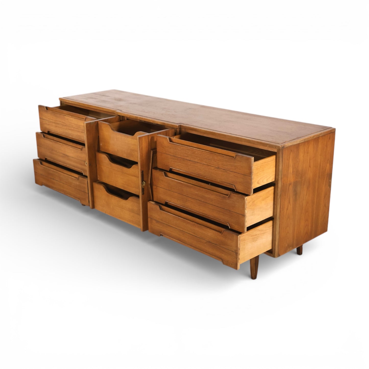 Thomasville Omega Vintage Mid Century Modern 9 Drawer Lowboy Dresser c. 1960s