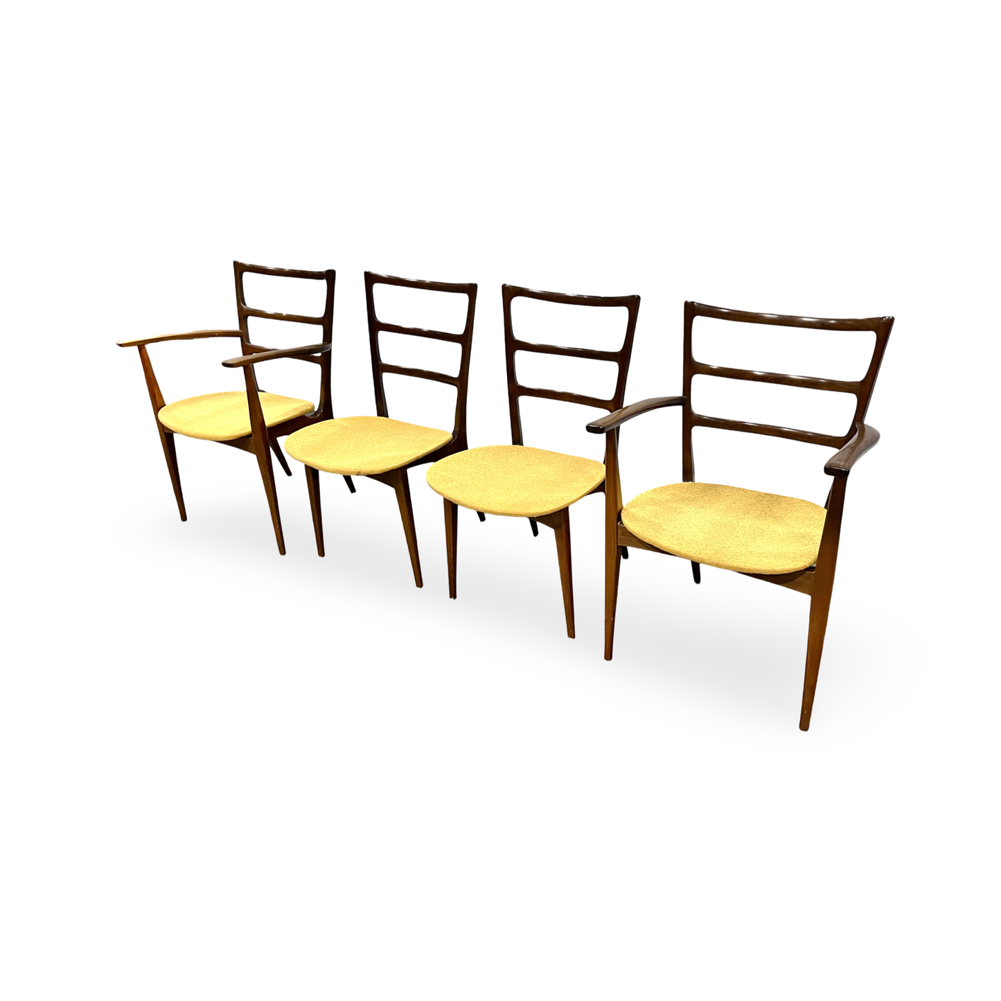 Vintage MCM dining chairs with ladder-back design, Polish origin