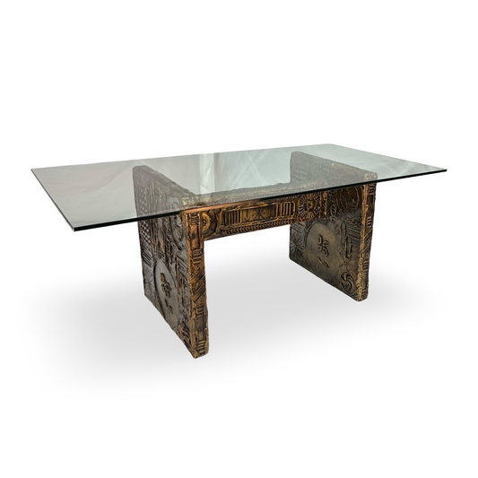 Adrian Pearsall for Craft Associates Goop Brutalist Vintage Mid Century Modern Glass and Bronze Dining Table c. 1970s