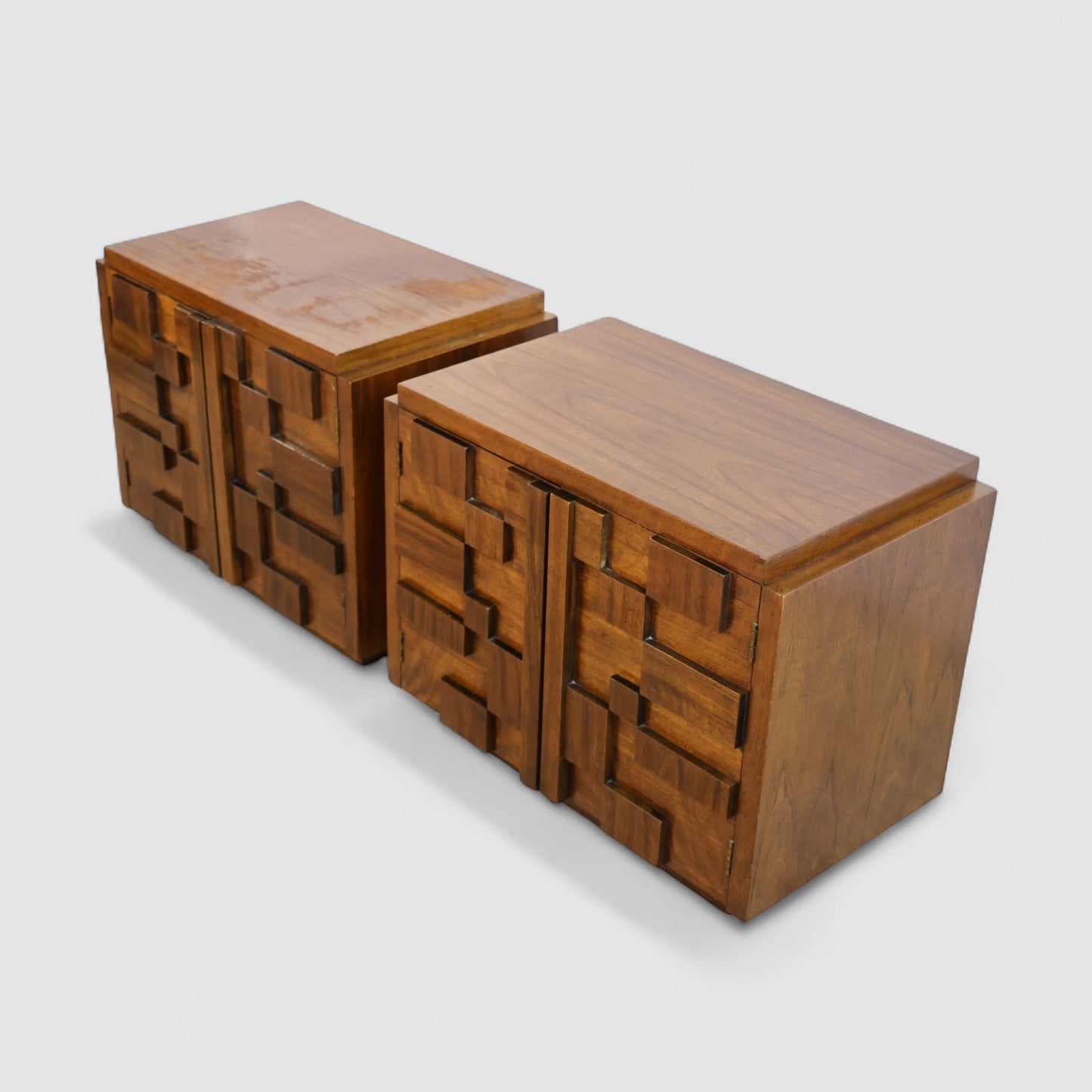 Lane Staccato Vintage Brutalist Mid Century Modern Pair of Nightstands c. 1960s