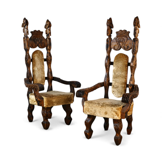 Witco Tiki Rare Pair of Vintage Mid Century Modern Throne Chairs c. 1960s