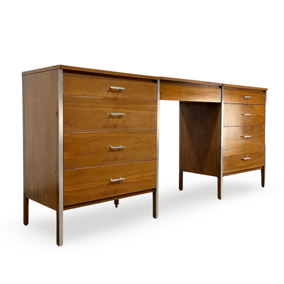 Paul Mccobb for Calvin Linear 3 Piece Mid Century Modern Vanity Dre... — walnut construction, front view