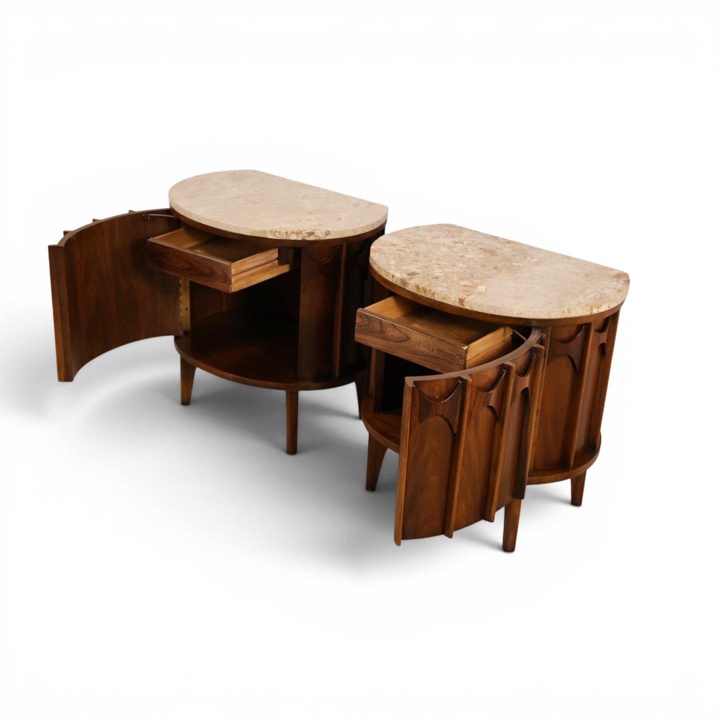 Kent Coffey Perspecta Vintage Mid Century Modern Marble Top Pair of Nightstands c. 1960s