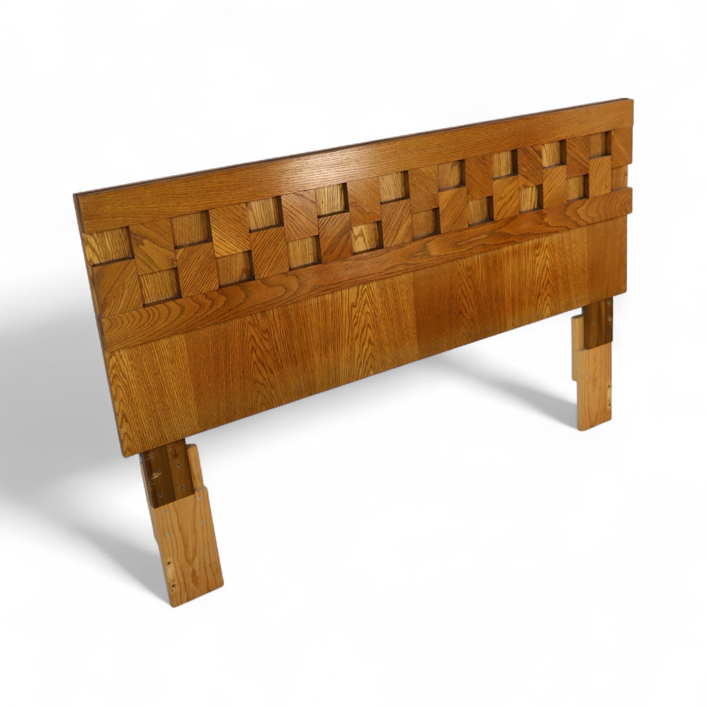Lane Staccato Vintage Mid Century Modern Brutalist White Oak Queen Headboard c. 1970s