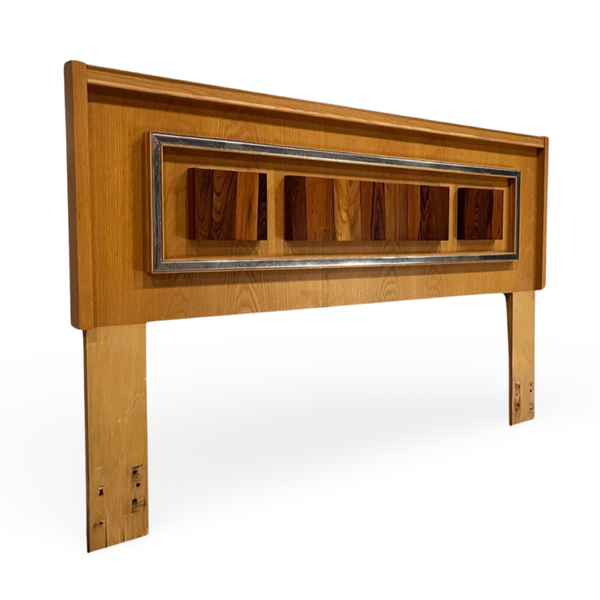 Tobago Furniture Brutalist Mid Century Modern Queen or Full Headboa... — Oak construction, front view