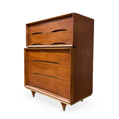 Kent Coffey Elegante Vintage Mid Centurt Modern Highboy Dresser c. ... — walnut construction, front view