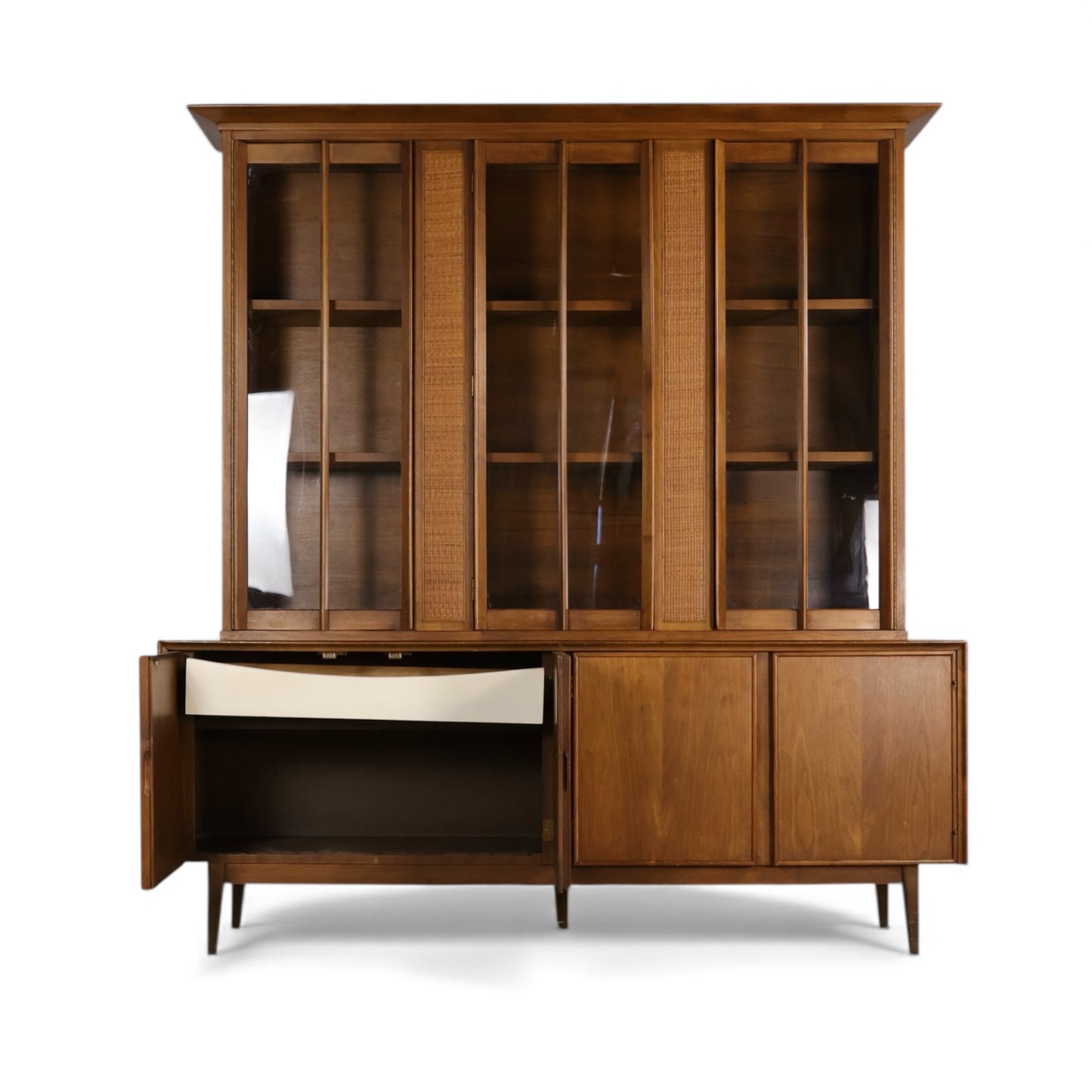 American of Martinsville Vintage Mid Century Modern 2 Piece China Cabinet Hutch c. 1960s