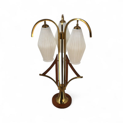 Striking Jet Age Vintage Mid Century Modern Walnut and Brass 3 Glas... — brass construction, front view