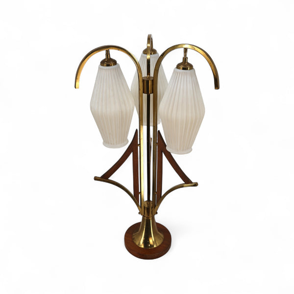 Striking Jet Age Vintage Mid Century Modern Walnut and Brass 3 Glas... — brass construction, front view