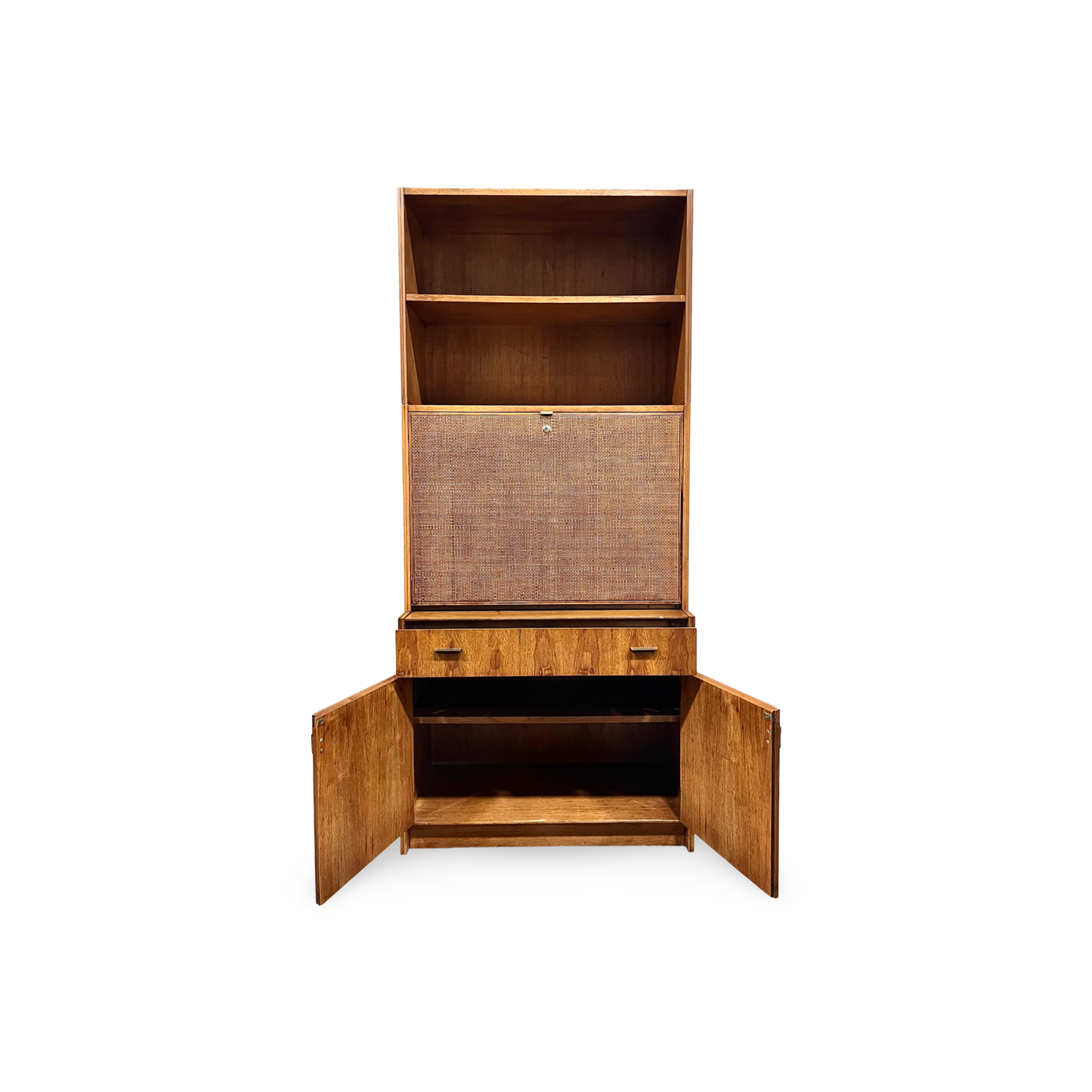 Jack Cartwright for Founders Patterns 15 Mid Century Modern Bookshelf Cabinet with Drop Down Desk c. 1960s