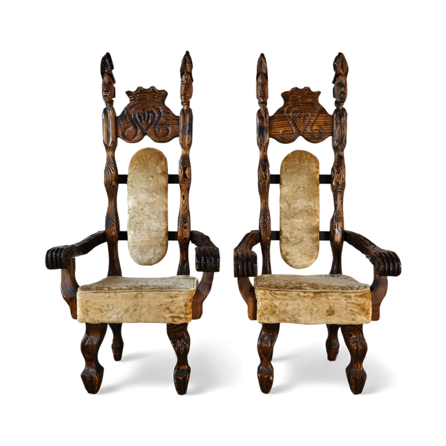 Witco Tiki Rare Pair of Vintage Mid Century Modern Throne Chairs c. 1960s
