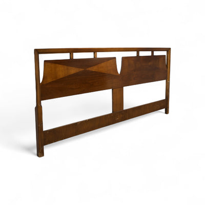 Basic Witz Vintage Mid Century Modern King Size Headboard c. 1960s — walnut construction, front view