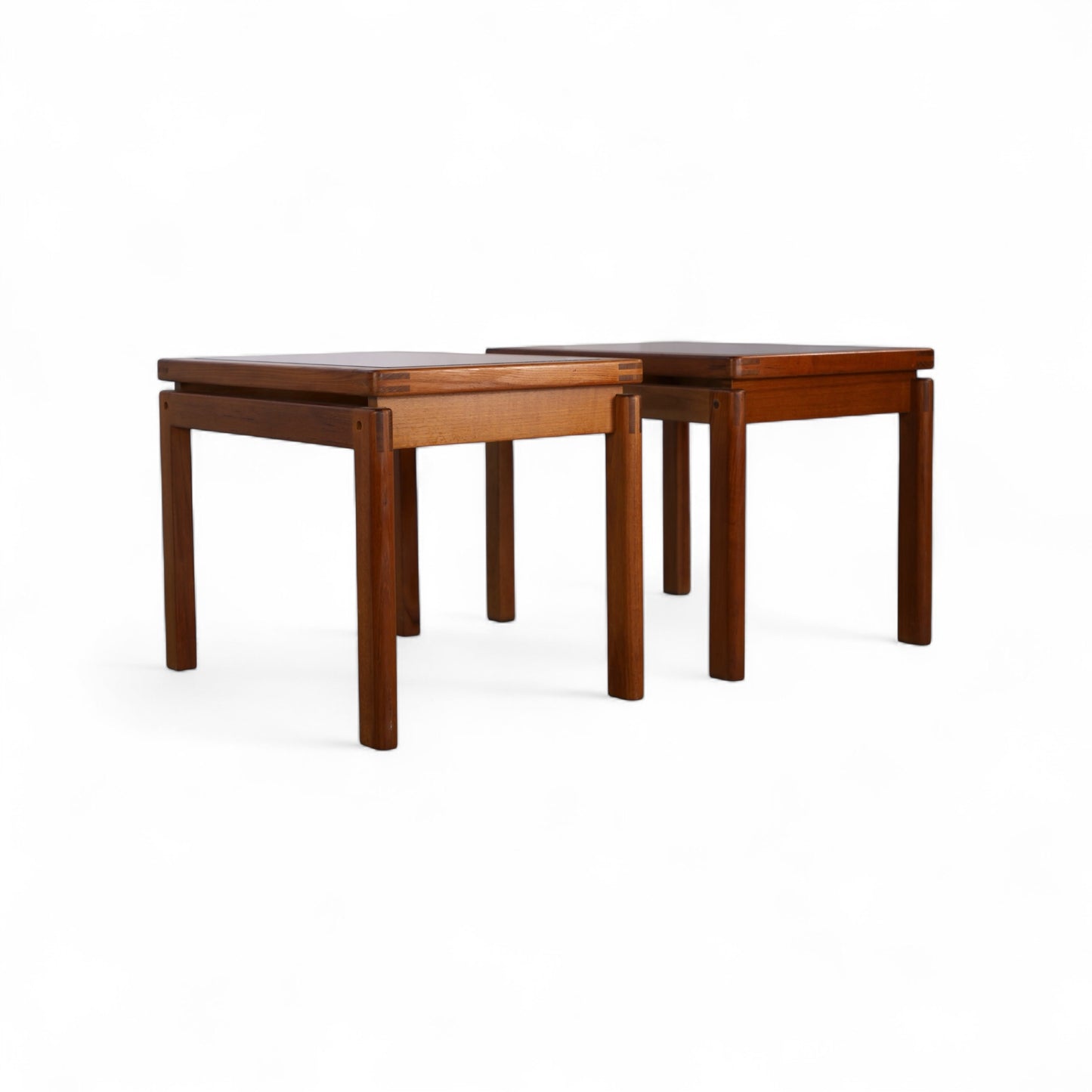Kristiansen Thomassen Vintage Danish Mid Century Modern Teak and Smoke Glass End Tables Pair