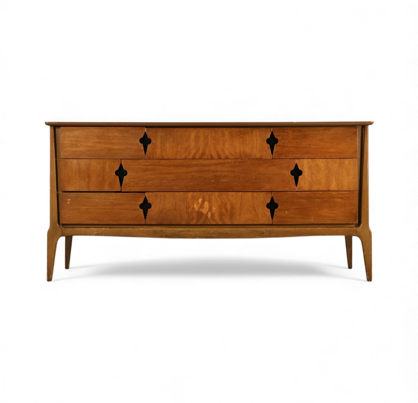 United Furniture Vintage Mid Centuet Modern 9 Drawer Keyhole Pull Lowboy Dresser c. 1960s