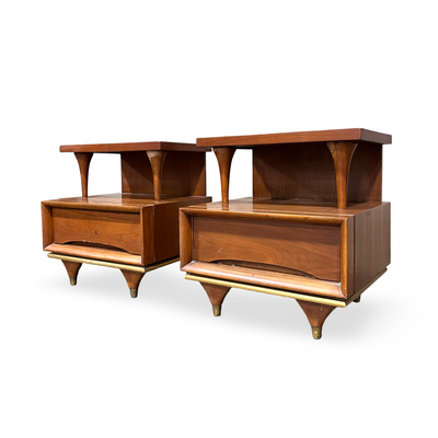 Kent Coffey Elegante Pair of Vintage Mid Century Modern Nightstands... — walnut construction, front view