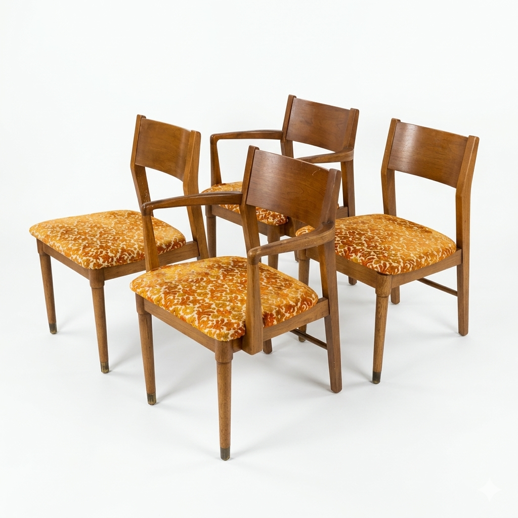 Drexel Biscayne Vintage Mid Century Modern Set of Four Dining Chairs c. 1960s