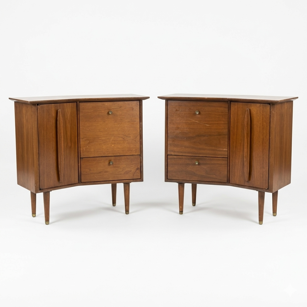 Helen Hobey Banker Vintage Mid Century Modern Pair of Nightstands c... — three-quarter angle view