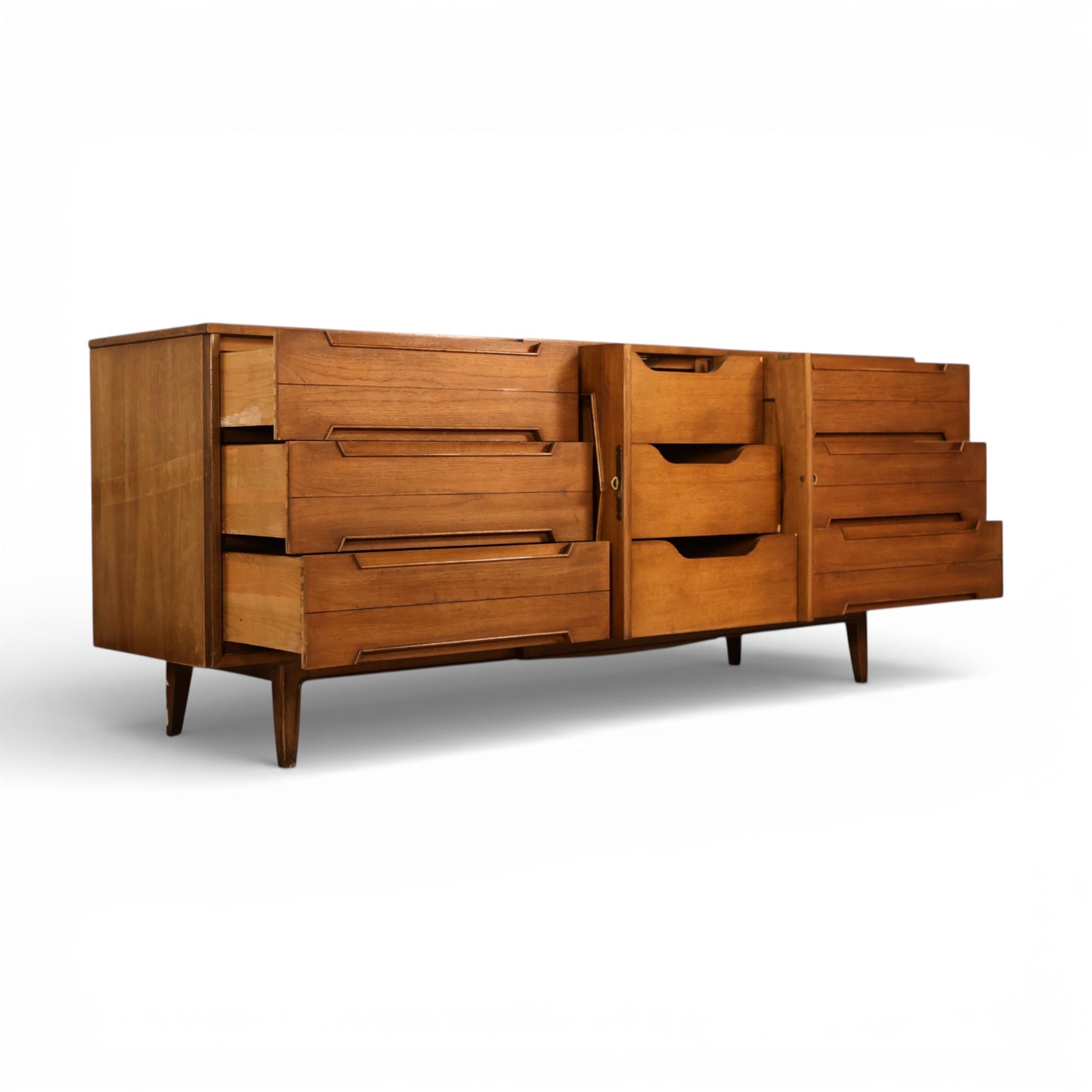 Thomasville Omega Vintage Mid Century Modern 9 Drawer Lowboy Dresser c. 1960s