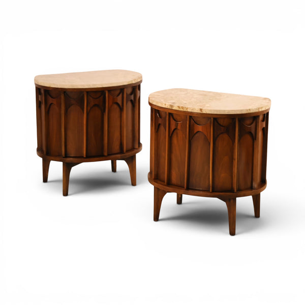 Kent Coffey Perspecta Vintage Mid Century Modern Marble Top Pair of Nightstands c. 1960s