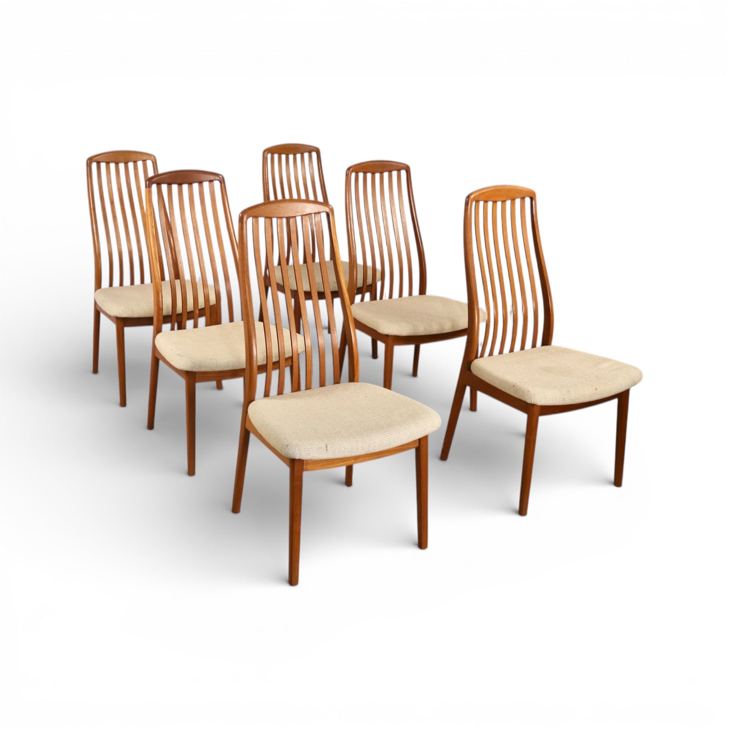 Benny Linden Set of 6 Vintage Mid Century Danish Modern Teak Dininf Chairs c. 1970s
