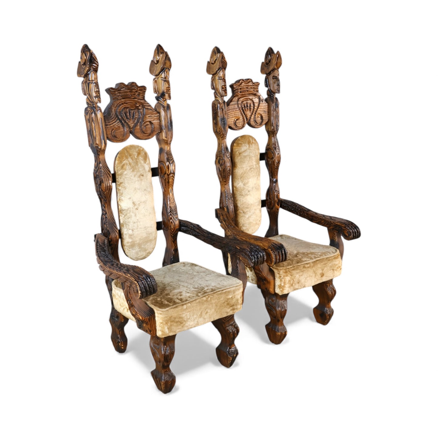 Witco Tiki Rare Pair of Vintage Mid Century Modern Throne Chairs c. 1960s